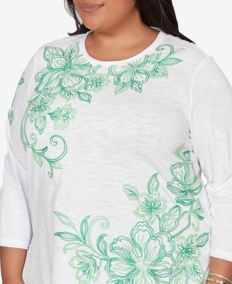 Plus Size Resort Living Tropical Flower Embroidered Top