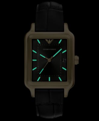 Men's Quartz Three-Hand Black Leather Watch, 36mm