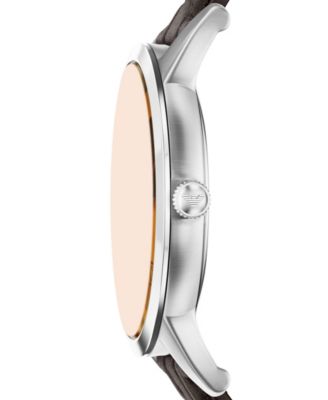 Men's Quartz Three-Hand Brown Leather Watch, 43mm