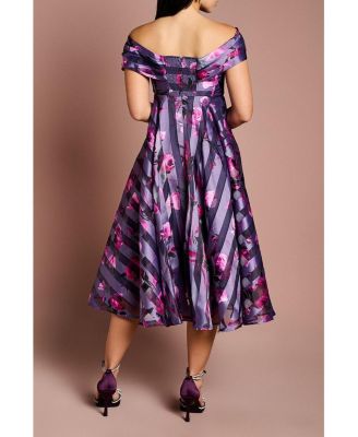 Women's Stripe Organza Midi Dress