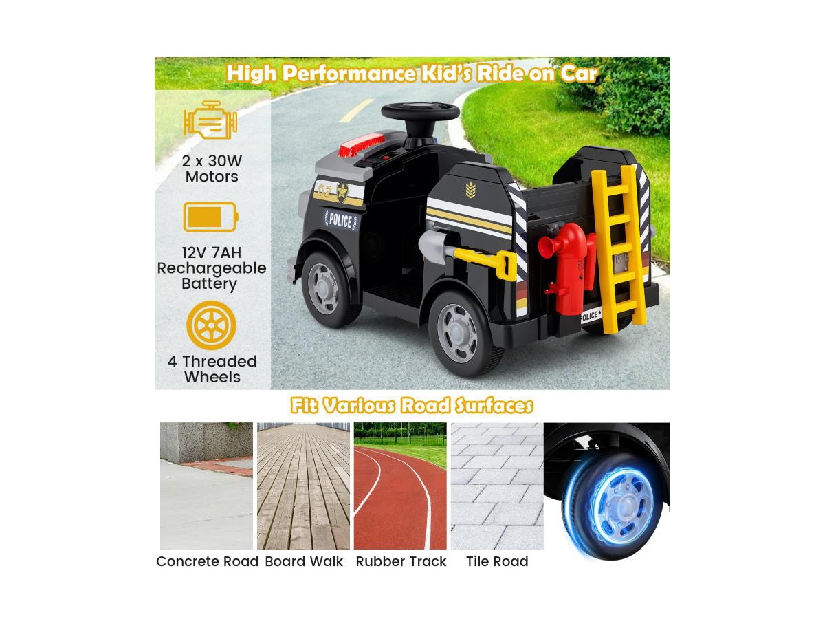 Slickblue Kids 12V Fire Truck Ride-On with Tools for Ages 37-95 Months