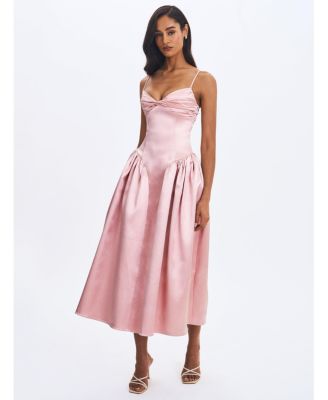 Women's Tullia Dusty Rose Satin Ruched Midi Dress