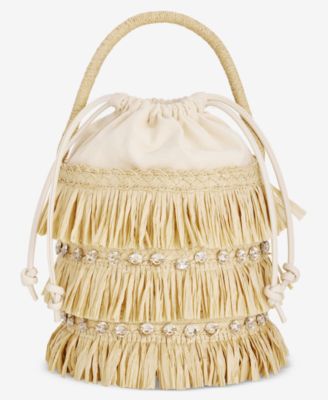 Fringe And Crystal Mini Bucket Bag