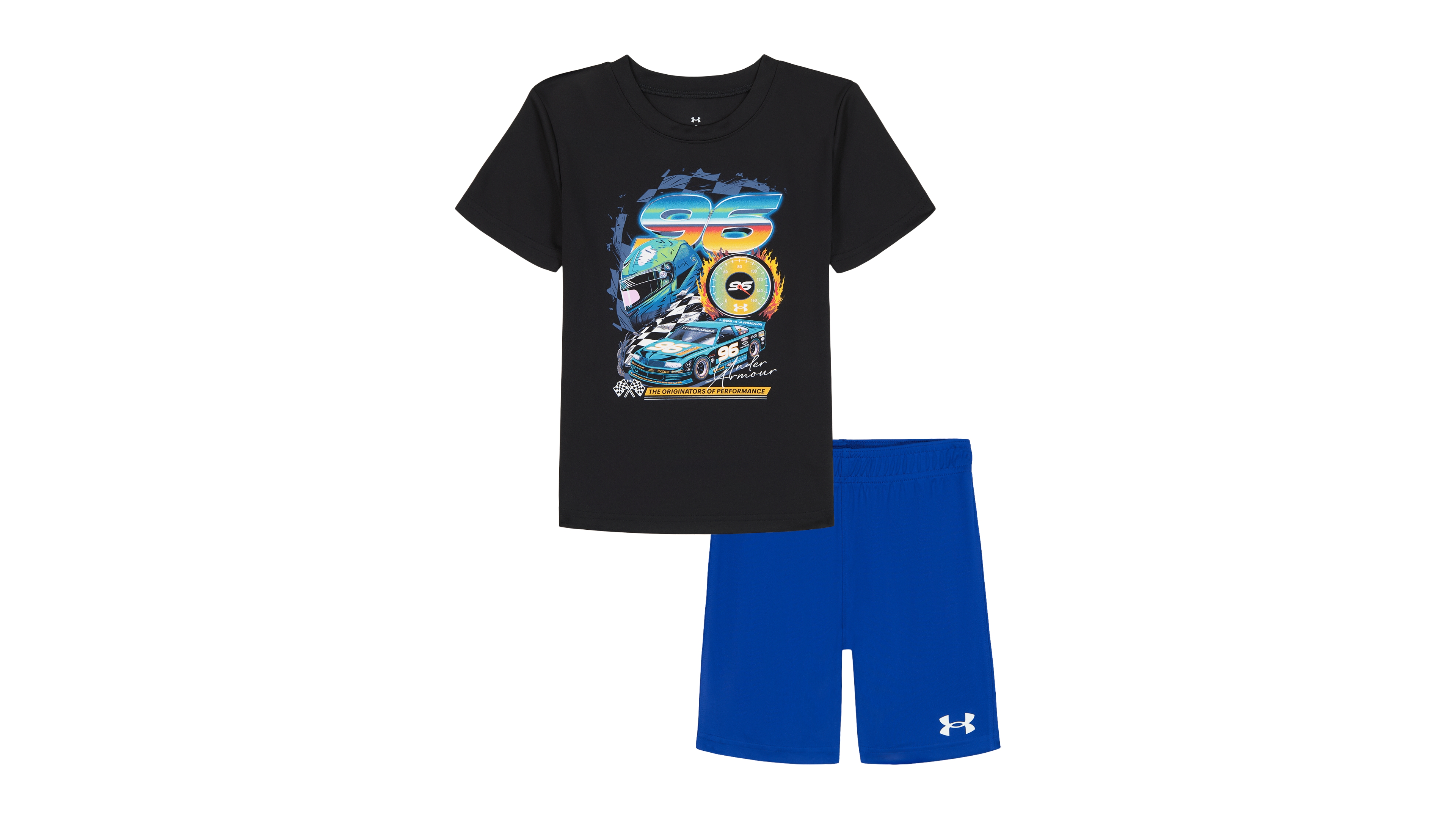 Under Armour Boys'2T-7 Tech Race Car Crewneck T-Shirt and Shorts, 2-Piece Set