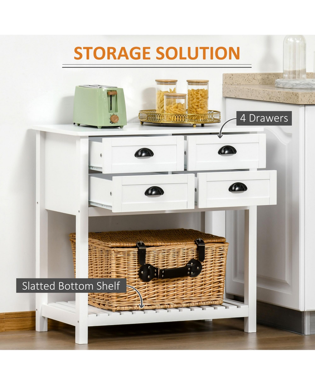 Homcom Modern Kitchen Sideboard Buffet Cabinet Serving Console Table w/ Drawers, White