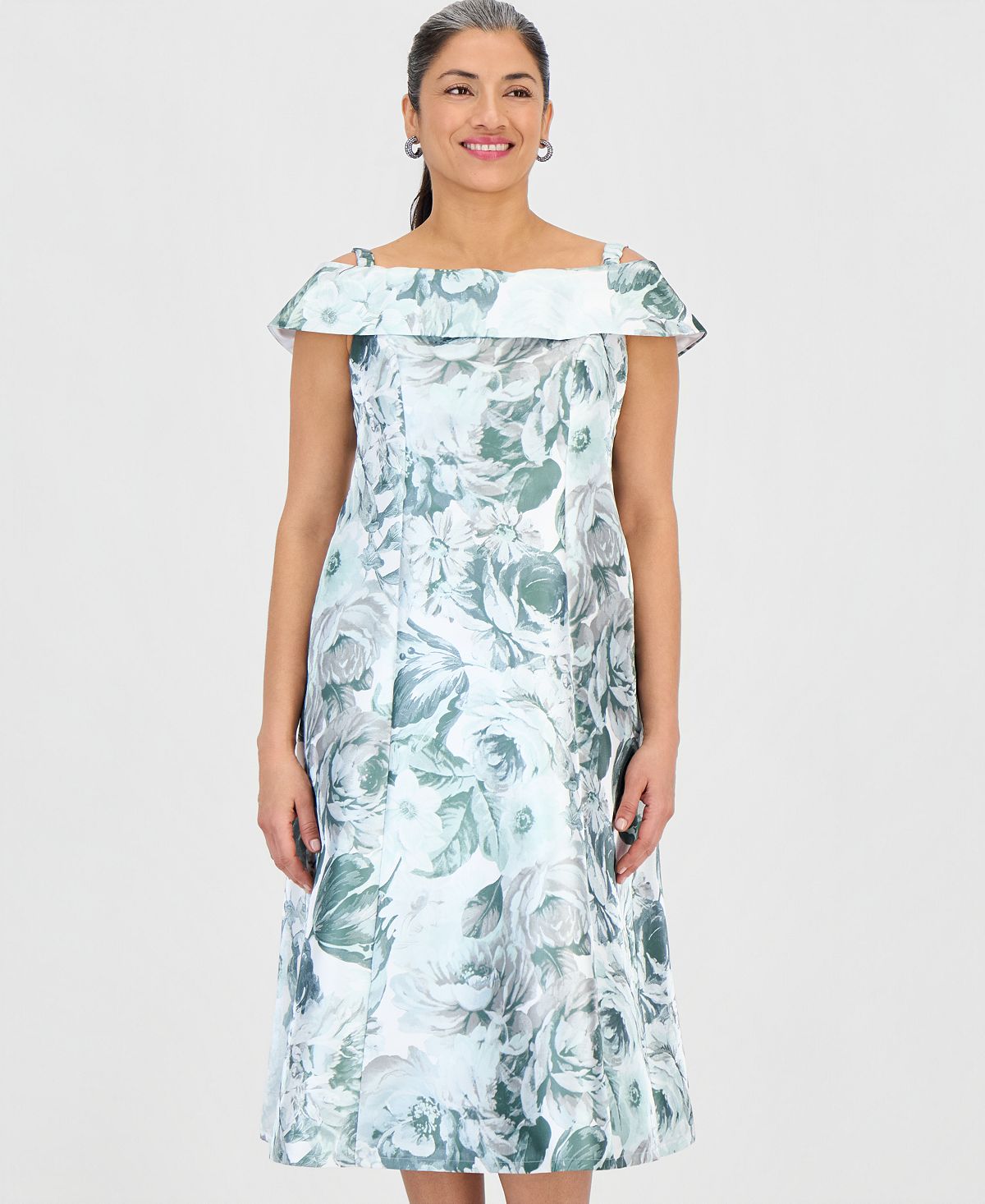Connected Petite Printed Off-Shoulder Midi Dress view 4 — MAYCSS fashion products