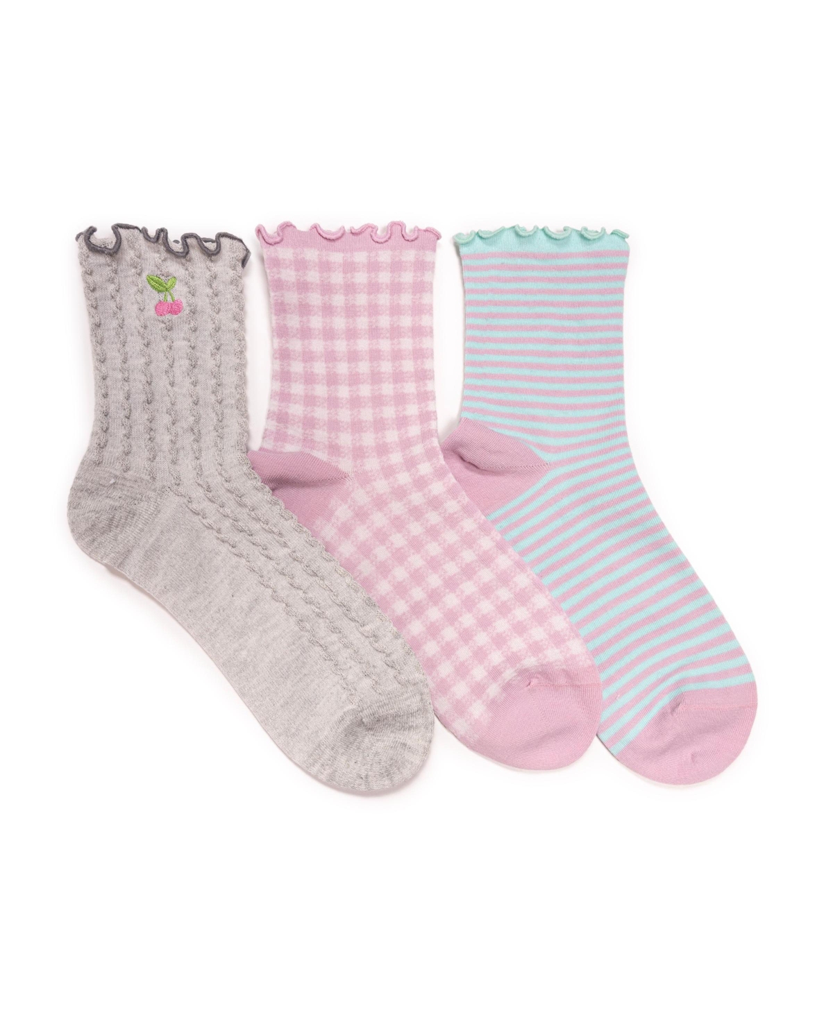Muk Luks Women's Embroidered Quarter Crew Socks, 3 Pair Pack