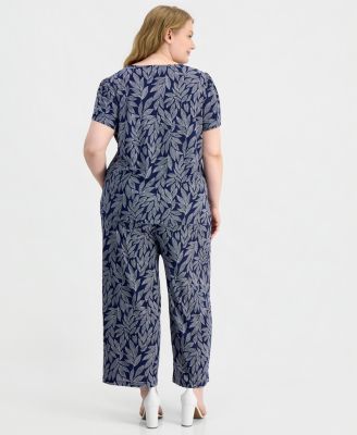 Plus Size Tulip-Sleeve Top & Wide-Leg Cropped Pull-On Pants