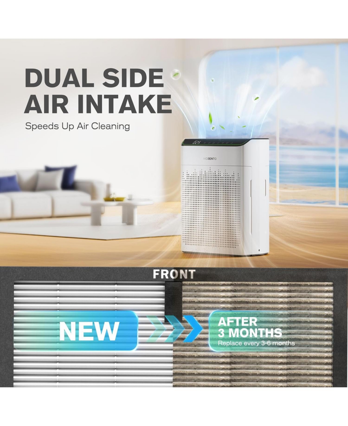 Morento Air Purifier Replacement Filter, True Hepa Filter Compatible with Morento5866, Original Version, 2 Pack