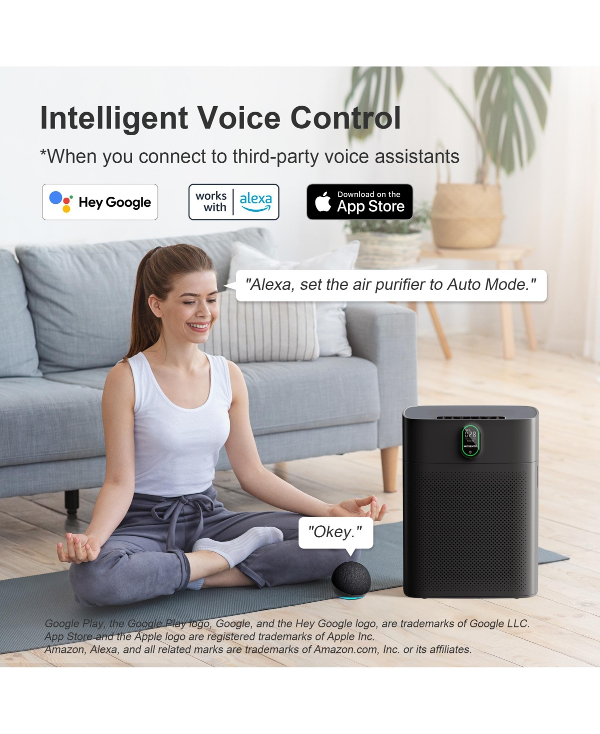 Morento Smart Air Purifier for home Large Rooms up to 1076 ft² Wi-Fi and Alexa compatible PM2.5 Quality Display Quiet Mode 24dB Hepa Filter Remove