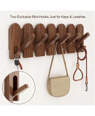 Solid Walnut 8-Hook Wall Rack: Piano Keys Design, Space-Saving, Easy Install