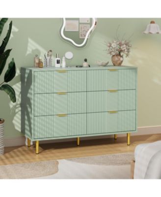 Fluted Dresser for Bedroom with 6 Drawers, 39.4" Wide Modern Chest of Drawers with Metal Handle, Wooden Closet Clothes Storage Organizer