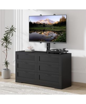 Entertainment Center with Mount: TV Stand Features 6 Drawers, Height-Adjustable Mount for 32/45/55/65/75/80 Inch TVs