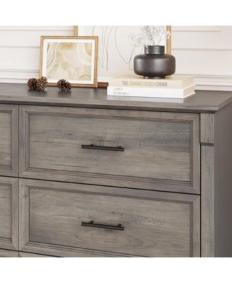 Grey 6 Drawer Dresser for Bedroom, 47.2'' Farmhouse Chest with Metal Handles, Rustic Wood Storage Organizer