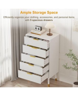 5 Drawer Dresser for Bedroom, Modern Closet Dressers Chest of Drawers, Storage Dresser Chest Cabinet Organizer Unit, Small Fluted Nightstand
