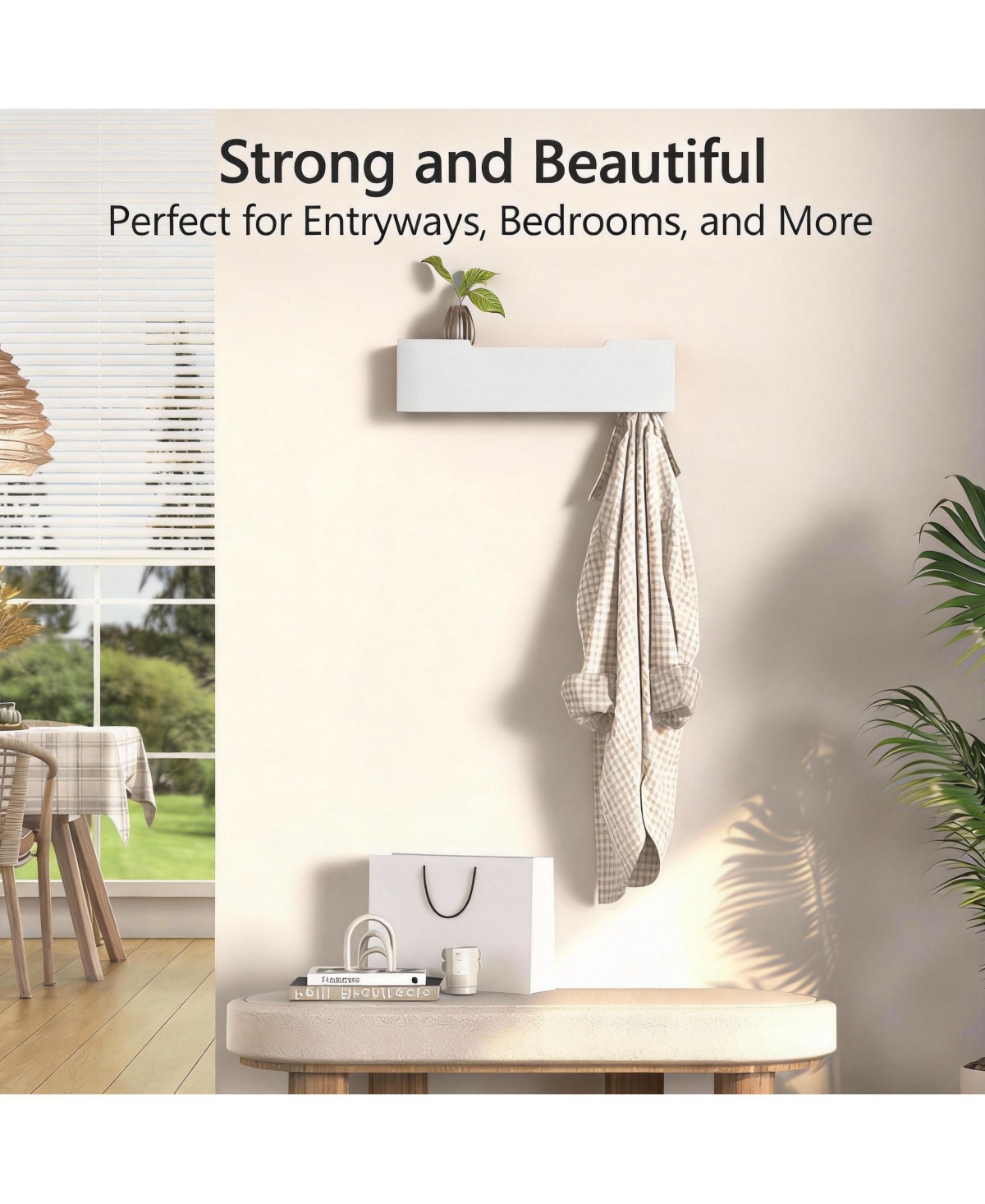 Yigii Solid Wood Wall Shelf with Hidden Hooks for Coats, Hats, Bags, Towels