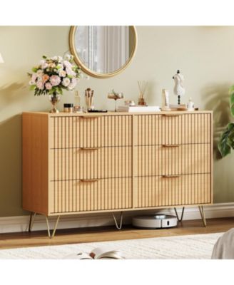 Fluted 6-Drawer Dresser for Bedroom, 47" Wide Modern Minimalist Chest of Wooden Drawers,Wide Clothes Storage Organizer