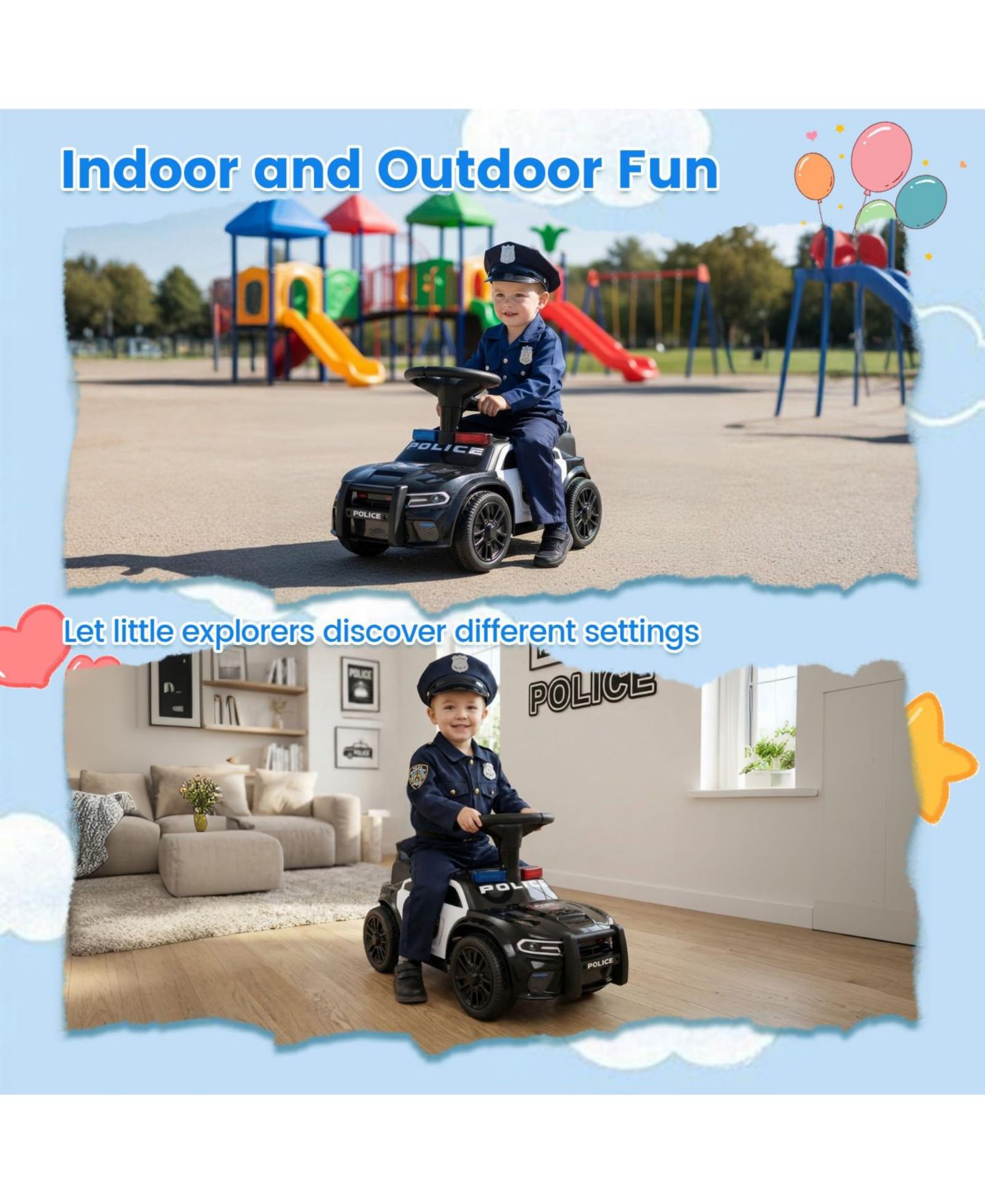 Детская игрушка Mecale Toddler Police Sliding Car with Under-Seat Storage, Ages 18 Months+, цвет: Чёрный — фото 8