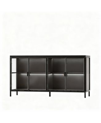 LED Illuminated Sideboard with Clear Shelves and Metal Frame for Living Room