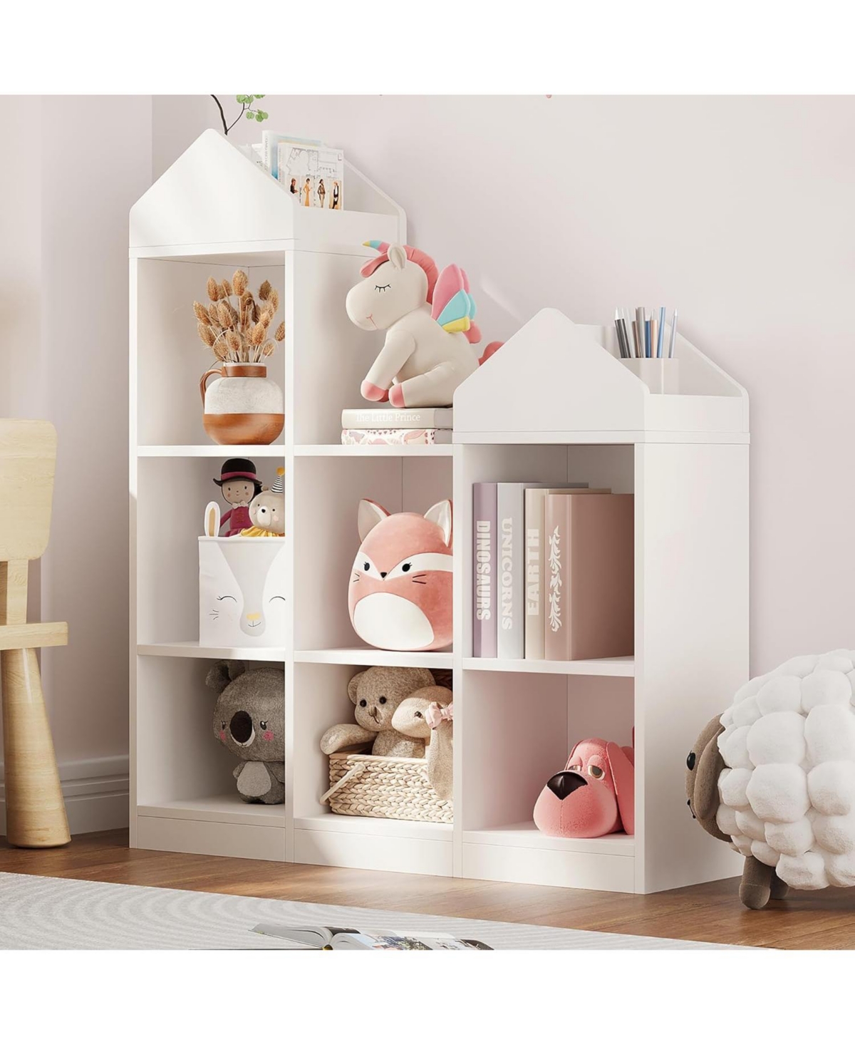 gaomon 7-Cubby Kids Bookshelf – Wooden Toy Storage Organizer, Toddler Bookcase and Playhouse Cabinet Shelf for Boys and Girls