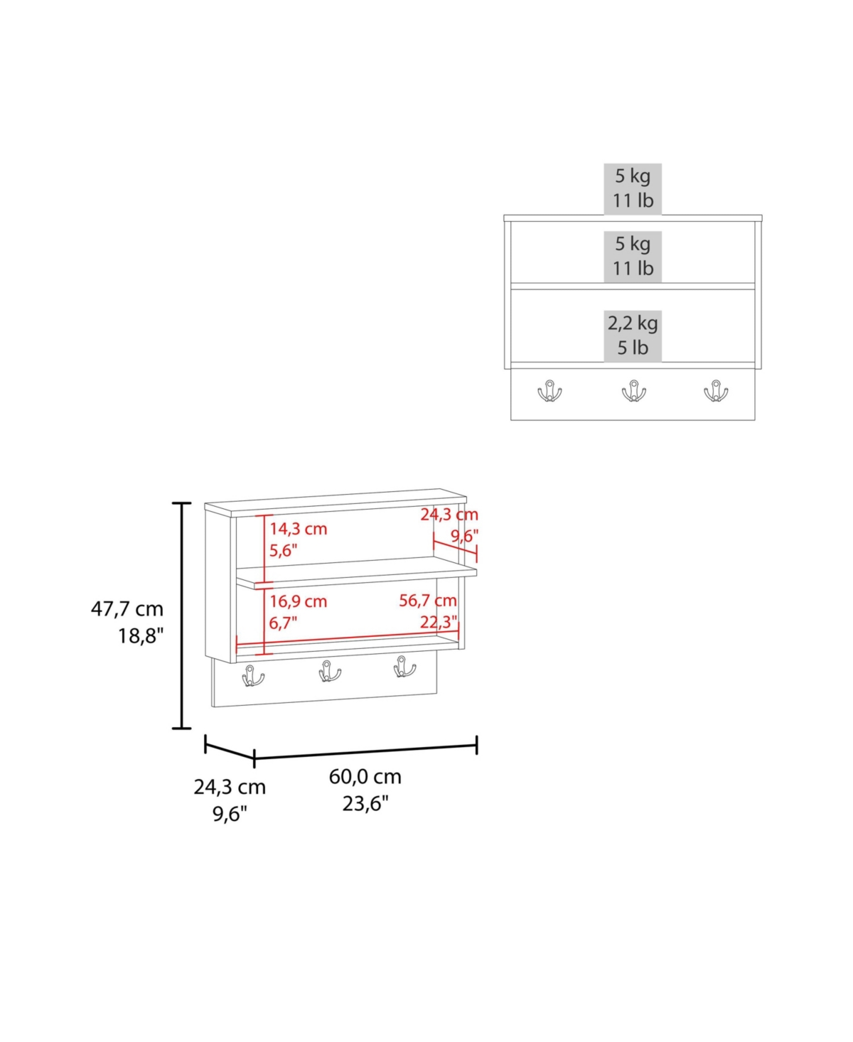 Fm Furniture Doki Wall mounted Organizer with Open Storage