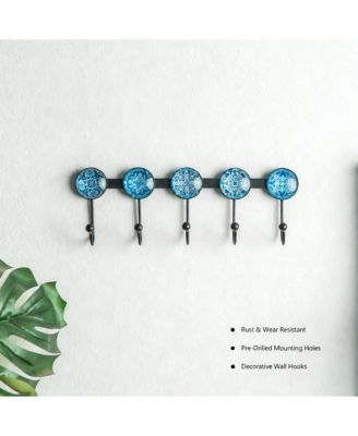 Boho Multi-Color Mandala Wall Rack - 5 Hooks for Coats, Hats, Bags - Durable, Easy Install