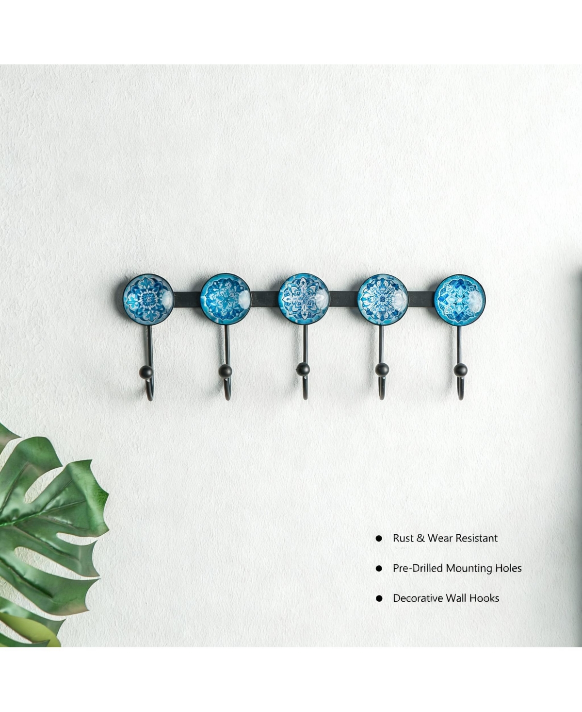 Yigii Boho Multi-Color Mandala Wall Rack - 5 Hooks for Coats, Hats, Bags