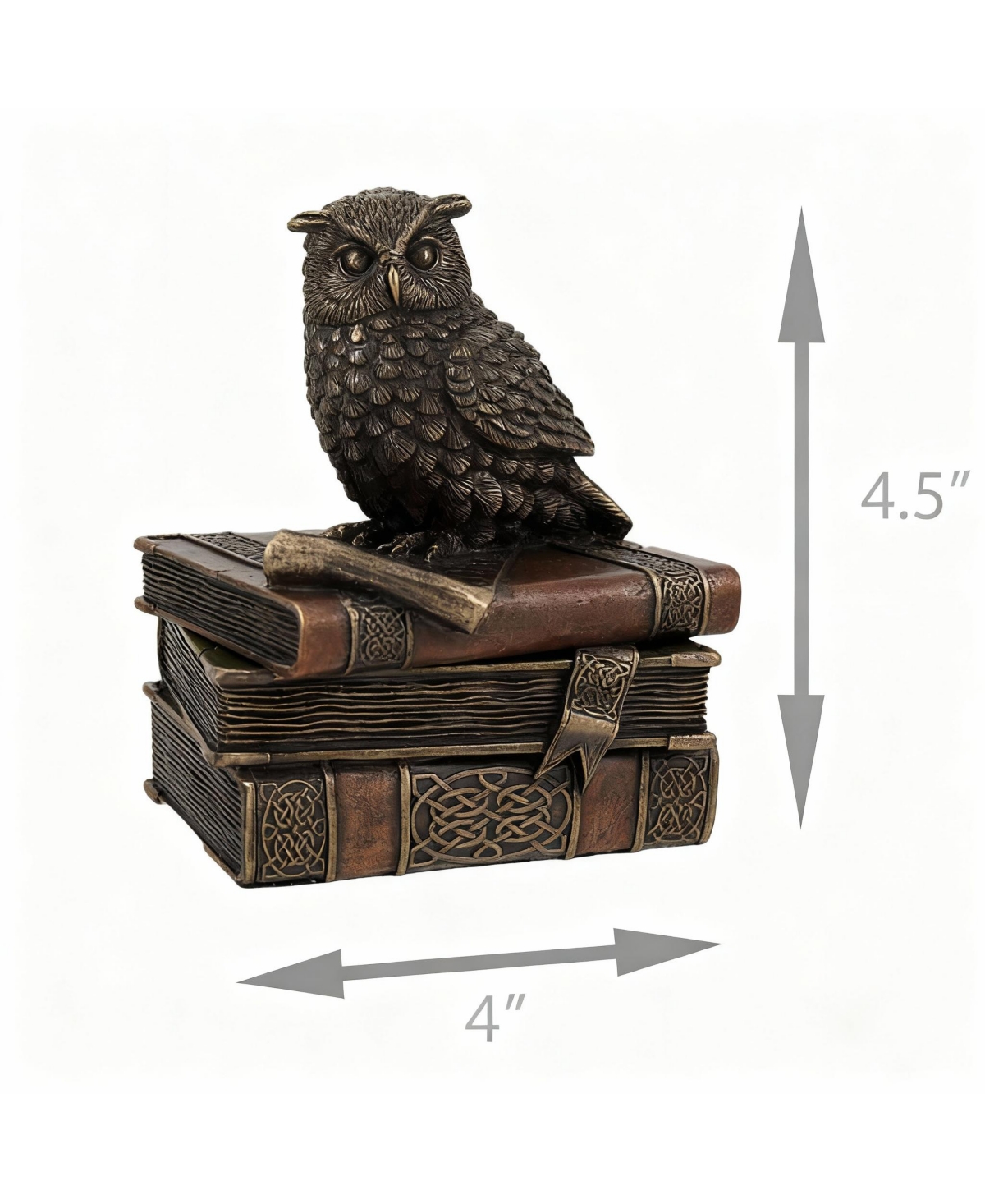 Yigii Bronzed Owl Trinket Box, 4.5x4x3.5in, Cold Cast Resin