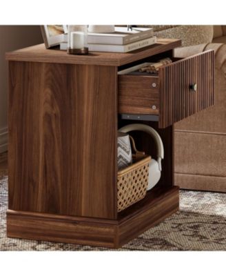 Fluted Nightstand with Drawer, Mid Century Modern Bedside Table with Open Shelf, Nightstand with Storage