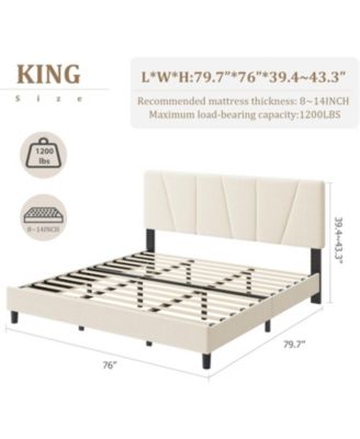 California King Platform Bed with Adjustable Headboard, Linen Upholstered Frame