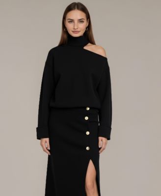 Women's Lottie Asymmetric Turtleneck Pullover and Midi Skirt Set