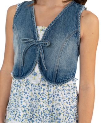 Girls' 7-16 Floral Smocked Dress and Vest, 2-Piece Set