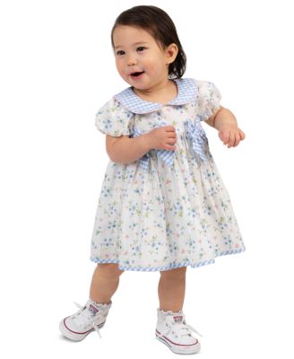 Baby Girls' Scallop Flower Embroidered Short-Sleeve Dress and Panty, 2-Piece Set