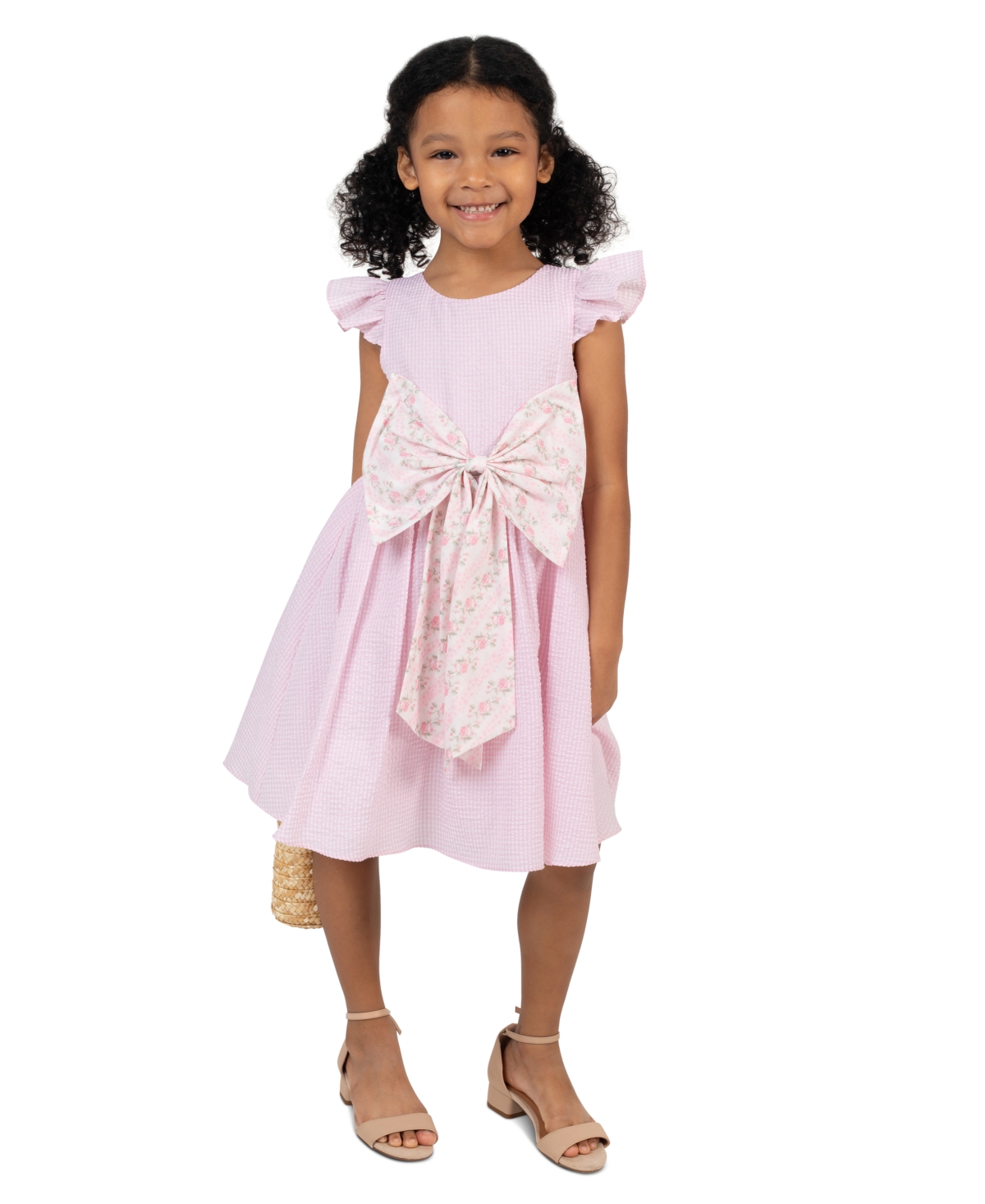 Rare Editions Girls 2T-6X Seersucker Round Neck Dress and Bag, 2-Piece Set
