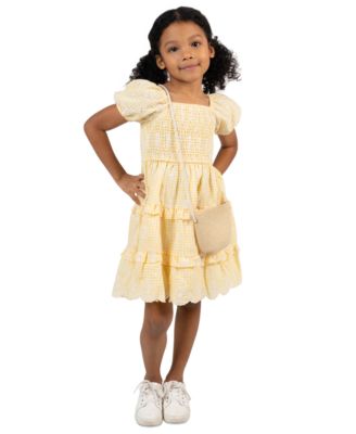 Girls' 2-6x Eyelet Smocked Square Neck Dress and Bag, 2-Piece Set