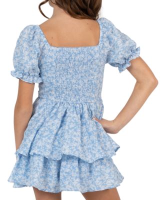 Girls' 7-16 Textured Floral Sweetheart Neck Romper