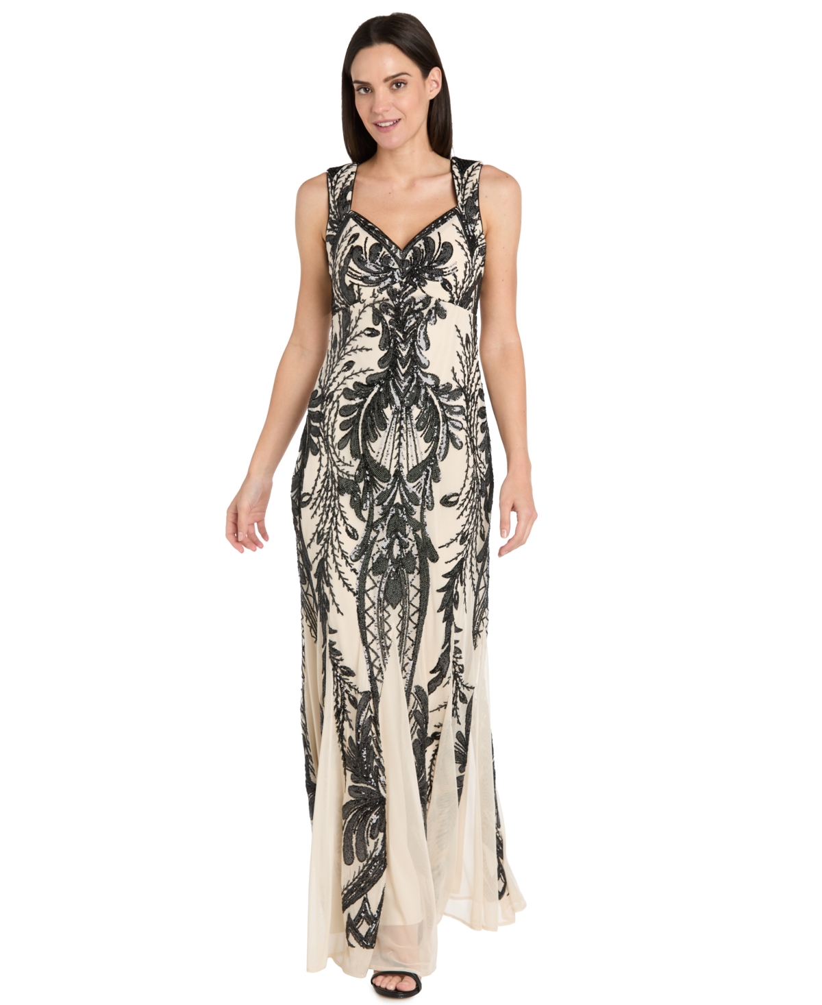 R & M Richards Women's Night At The Opera Embroidered-sequin Sweetheart Gown In Champ,black