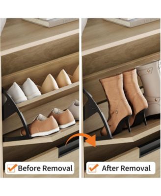 Shoe Storage Cabinet with 2 Flip Drawers, Freestanding Narrow Shoe Organizer with Adjustable Shelf & Metal Legs for Entryway