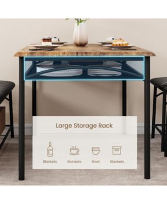 Dining Table Set for 4 with Benche/Stools Kitchen Table Set with Storage Shelves Dining Table Set with PU Cusion Dining Room Furniture