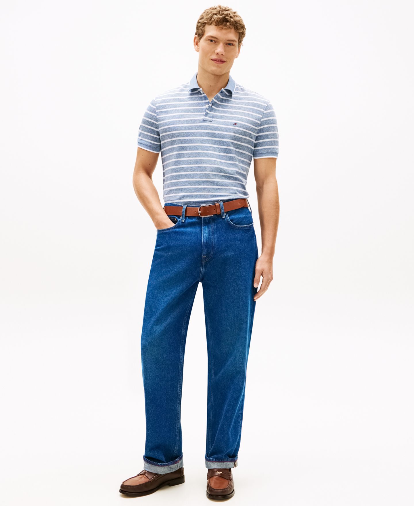 Мужское поло Tommy Hilfiger Regular-Fit Tipped Linen Polo Shirt, цвет: Синий / Белый — фото 4
