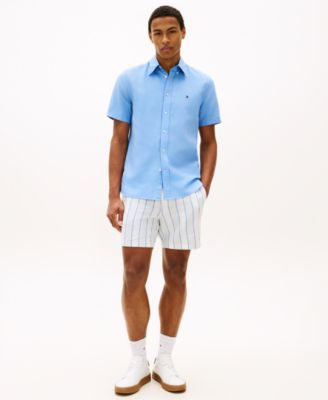 Men's Solid Linen-Blend Short-Sleeve Shirt