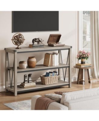 Farmhouse Table,47" Narrow Long Console Table with Storage, 3 Tier Wood Console Table for Living Room, Farmhouse Sofa Tables Behind