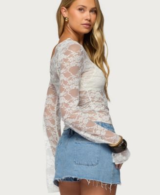 Women's Stitched Sheer Lace Off Shoulder Top
