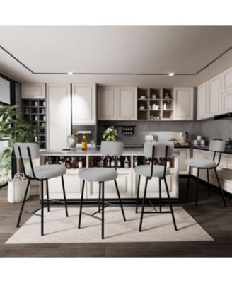 Modern Upholstered Bar Stools Set of 4 - Counter Height Bar Chairs with Round Seat/Back/Footrest for Kitchen Island/Dining Room/Pub