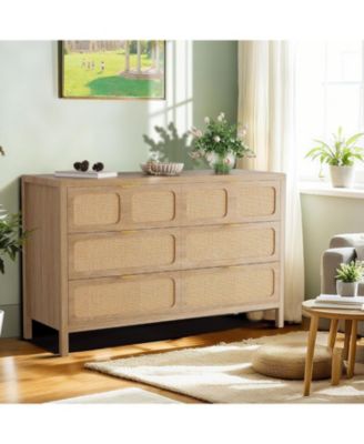 6 Drawer Dresser with Charging Station, Mid Century Modern Wooden Chest for Bedroom Living Room Entryway
