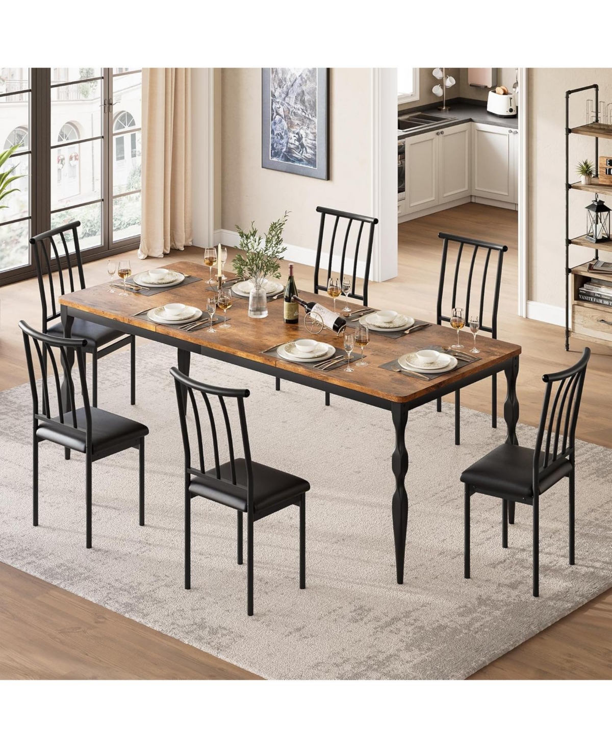 gaomon 78 Inch Rectangular Dining Table for 6 Rustic Farmhouse Kitchen Table with Large Tabletop Long Wooden Dining Room Table with Heavy Duty Legs