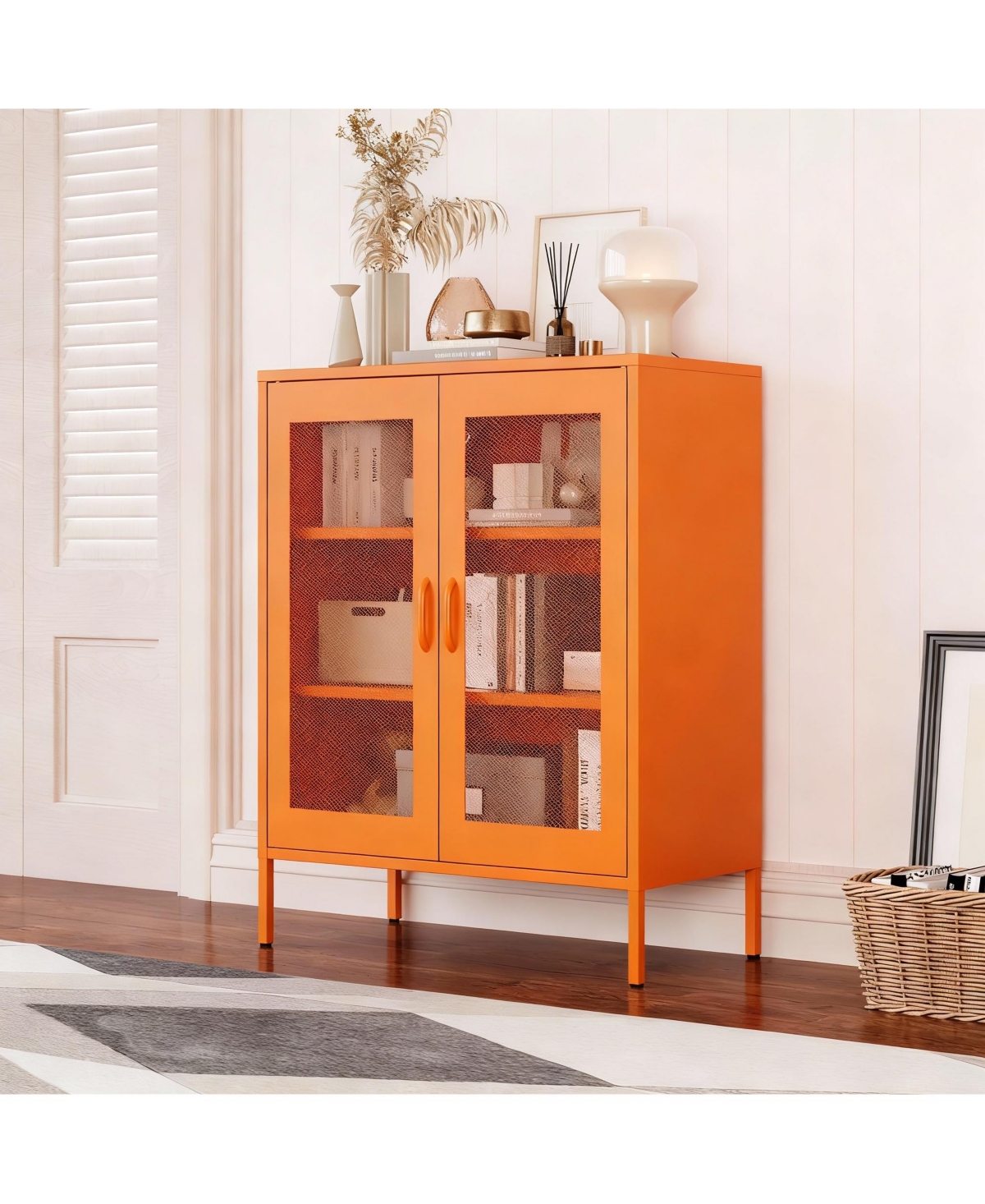 Yigii Metal Storage Cabinet with 2 Mesh Doors and Adjustable Shelves for Home