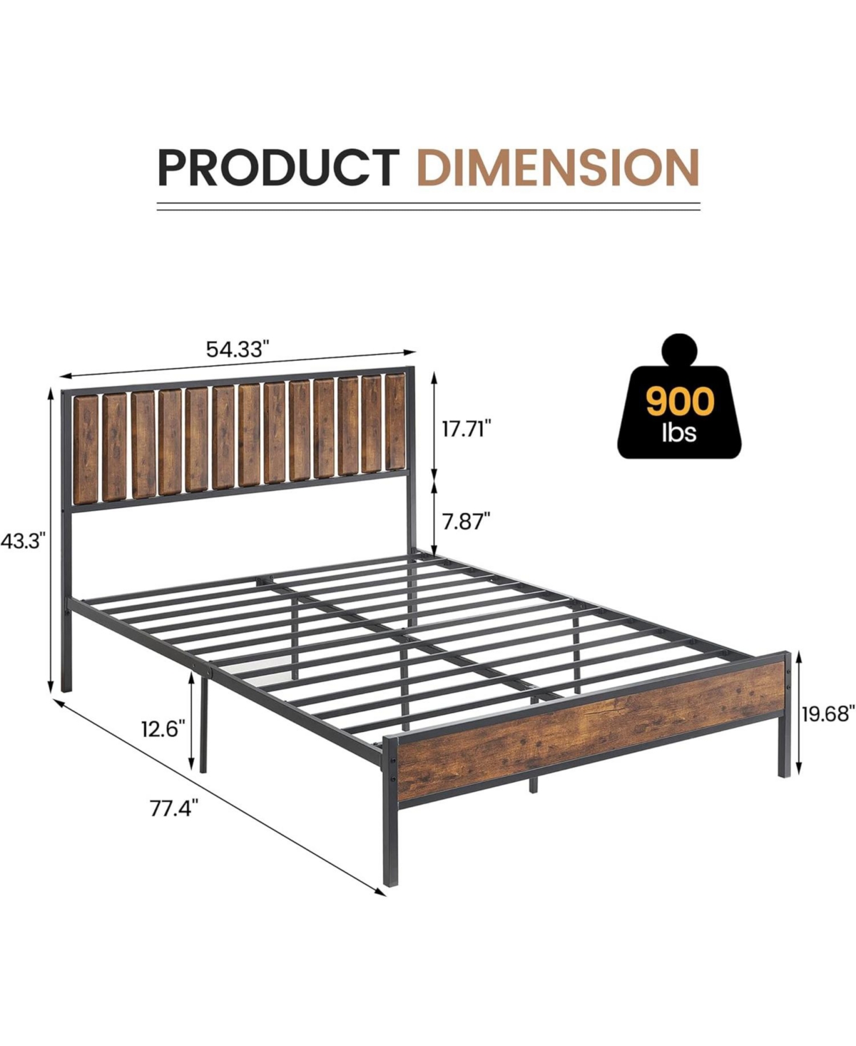 gaomon Full Bed Frame with Wood Headboard, Platform Metal Bed Frame Queen with 14 Heavy Duty Steel Slats, More Sturdy, Noise-Free, No Box Spring