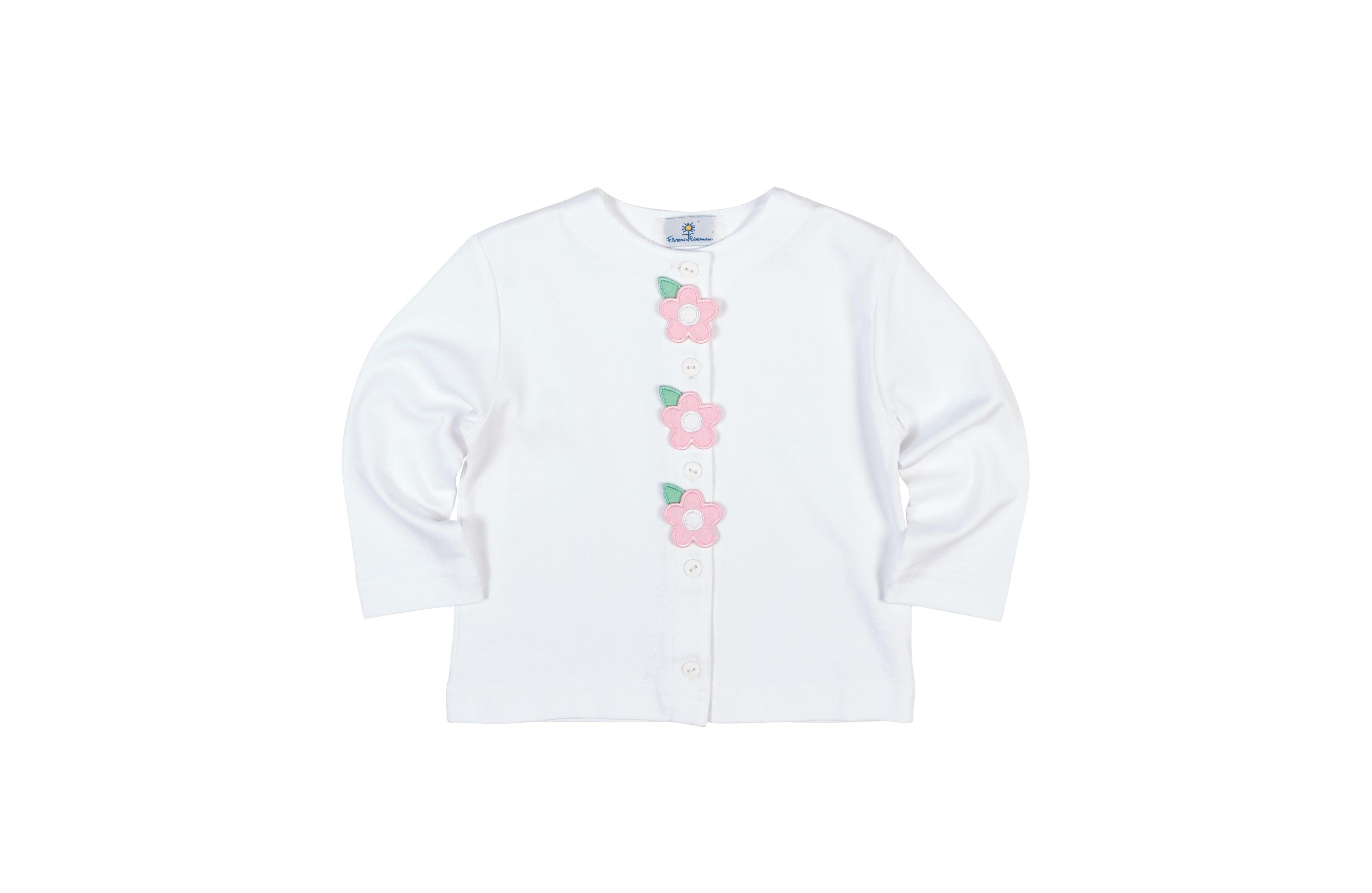 Florence Eiseman Big Girls White Knit Cardigan With Flowers