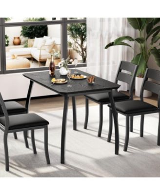 5Pcs Dining Table Set for 4, Space-Saving Kitchen Table with Upholstered Chairs, Modern Angled Corner Design, Compact Dinner Set